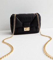 New Look Black Leather-Look Quilted Puffer Cross Body Bag